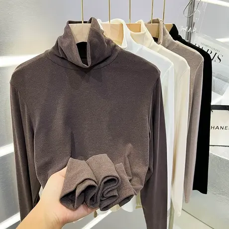 磨毛打底衫女秋冬修身韩系chic高领纯色长袖t恤保暖内搭上衣ins潮图片