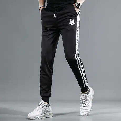 黑色冰丝休闲裤男2023新款夏季修身束脚弹力男士松紧腰潮流裤子男商品大图