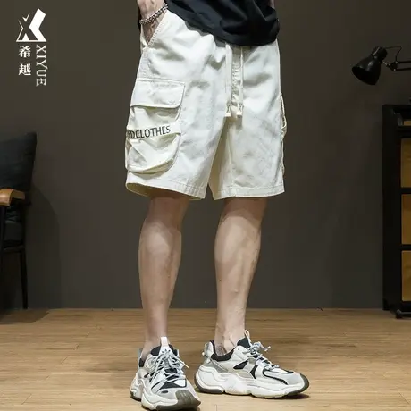 希越夏季白色纯棉五分裤男工装短裤潮牌男士宽松大码运动休闲裤子商品大图