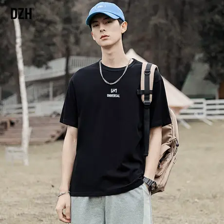 男士黑色短袖t恤男夏季薄款宽松上衣潮牌男装2023新款衣服体恤衫商品大图
