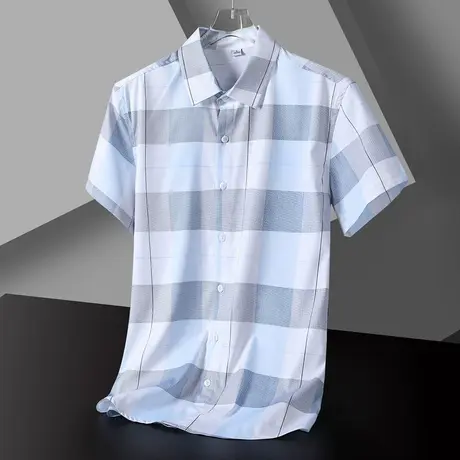 色块短袖袖衬衫男新款格子修身高级感短袖衬衣休闲商务半袖寸免烫商品大图