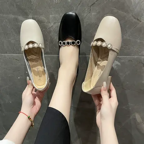 小皮鞋女软底软皮2023春秋新款单鞋女夏百搭浅口粗跟玛丽珍女鞋子商品大图