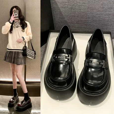 厚底乐福鞋女2024新款复古英伦风小皮鞋配裙子增高小个日系jk单鞋图片