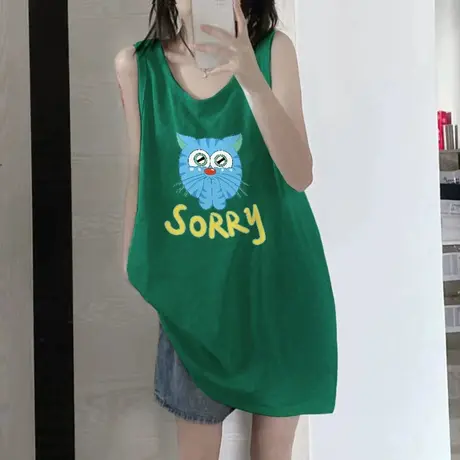美式纯棉吊带坎肩背心无袖t恤女夏季设计感小众外穿宽松挂脖上衣商品大图
