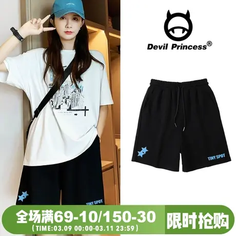 chic宽松2025年夏季新款ins风黑色短裤女ulzzang设计感小众五分裤商品大图