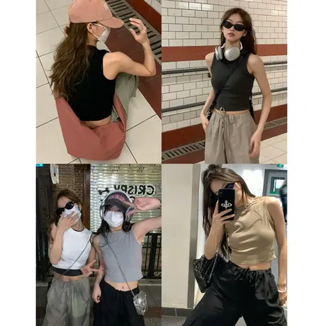 工装小吊带背心女夏季2024新款内搭打底辣妹短款运动工字无袖上衣图片