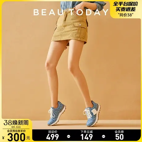 BeauToday牛仔印花阿甘鞋女BT厚底老爹鞋运动鞋女款休闲鞋春季商品大图