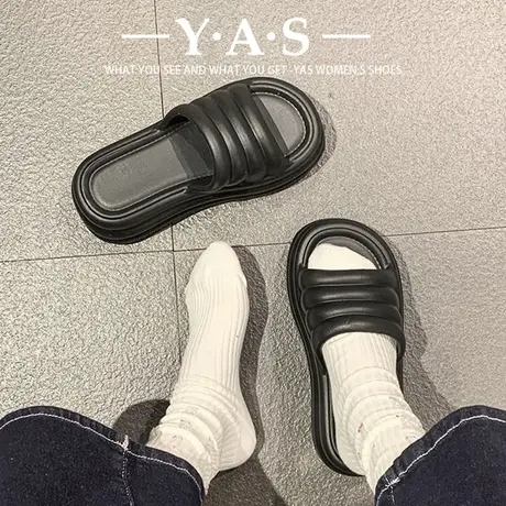 厚底高跟拖鞋女夏季外穿增高踩屎感洗澡凉拖鞋网红外出一字拖新款图片