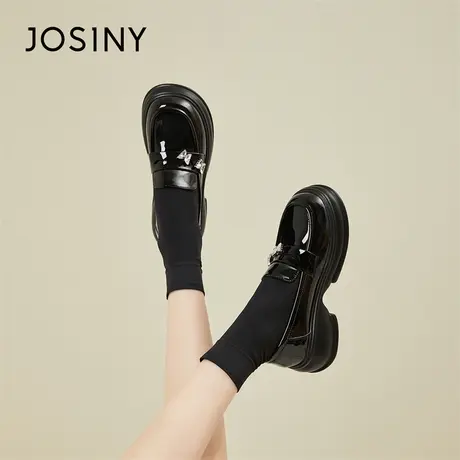 Josiny/卓诗尼厚底乐福鞋女2024新款春季松糕英伦风一脚蹬小皮鞋商品大图