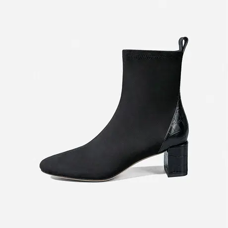 Nine West/玖熙2023年冬季新款高跟短靴女圆头弹力靴粗跟瘦瘦靴女图片