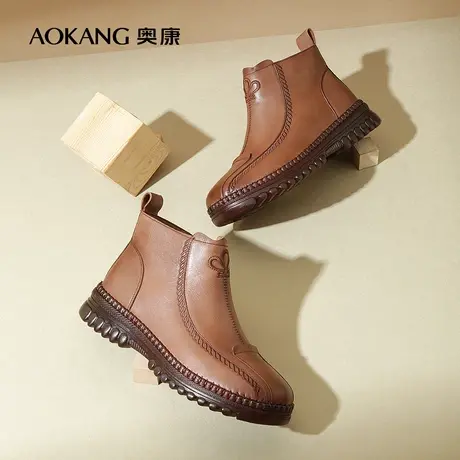 【门店发货】奥康女鞋2022冬季新款加绒保暖时装女靴短靴子妈妈鞋图片