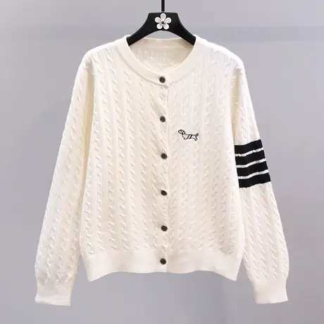 刺绣麻花毛衣外套女秋冬2023新款时尚宽松学院风休闲长袖针织开衫商品大图