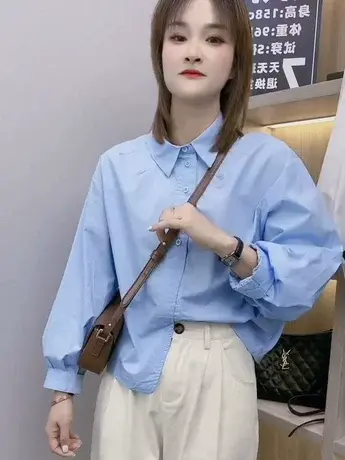 春季新款女装2023韩版新款白色设计感衬衫宽松小个子衬衣休闲上衣商品大图