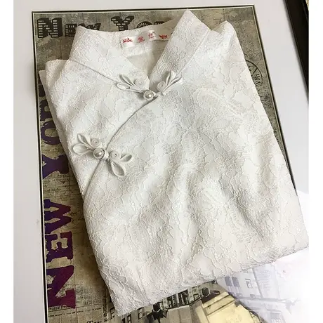 傲雪屋中式改良修身复古蕾丝旗袍上衣中国风短款唐装女茶艺汉服商品大图