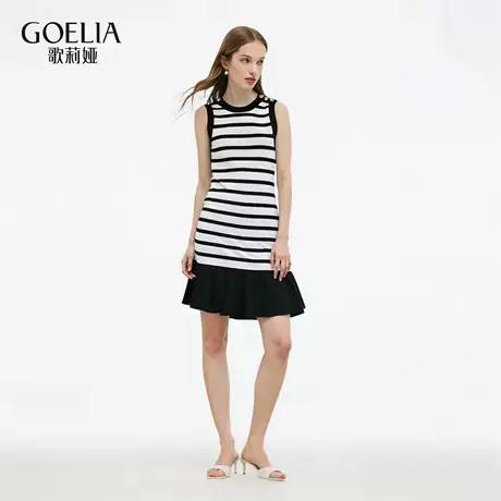 歌莉娅运动风连衣裙女夏季2025新款条纹无袖背心小裙子1E9L4G2C0图片