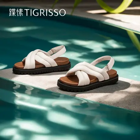 蹀愫夏海绵柔软交叉厚底撞色休闲奶芙沙滩凉鞋TA54364-50商品大图