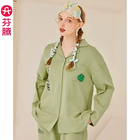 芬腾睡衣女春秋季新款纯棉长袖可爱布朗熊休闲大码全棉家居服套装商品大图