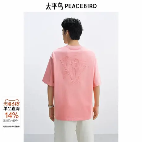 【商场同款】太平鸟男装 后背潮流刺绣美式短袖T恤男潮B2CNF2514&图片