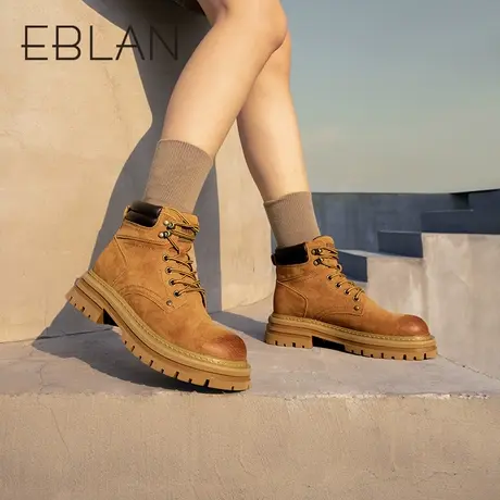 EBLAN伊伴2022秋冬系带大黄靴户外露营工装靴马丁靴酷飒ins机车靴图片