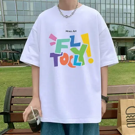 潮牌宽松纯棉短袖T恤男夏季美式oversize半袖男装体恤衫发泡印花商品大图