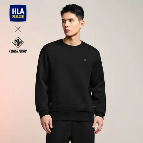 HLA/海澜之家POWER YOUNG卫衣24秋新弹柔珠地圆领绣标外套上衣男图片