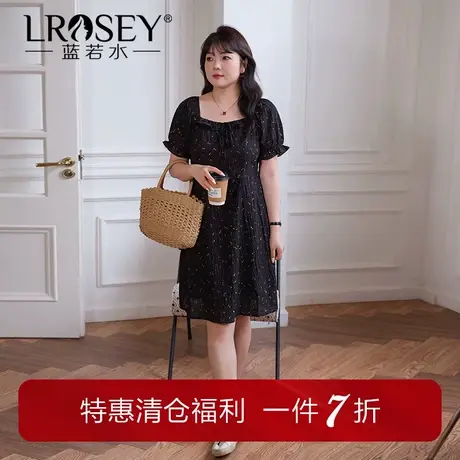 蓝若水大码女装小个子茶歇方领碎花裙夏季新品胖mm褶皱雪纺连衣裙图片