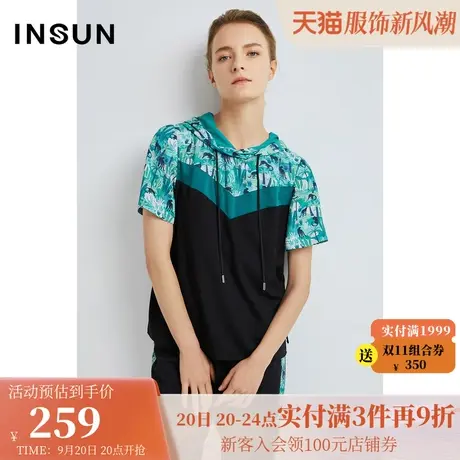 恩裳夏季女装休闲时尚度假风潮流印花连帽百搭T恤新图片