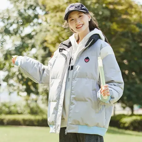 唐狮女棉衣立领拼接撞色新款短款棉服时尚休闲保暖棉袄外套G图片