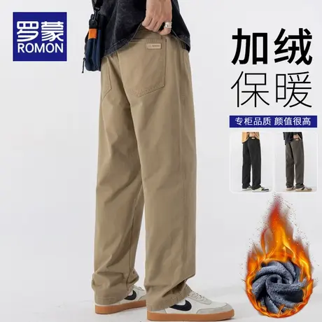 罗蒙裤子男款2025新款美式潮牌宽松直筒休闲裤秋冬季加绒加厚长裤商品大图