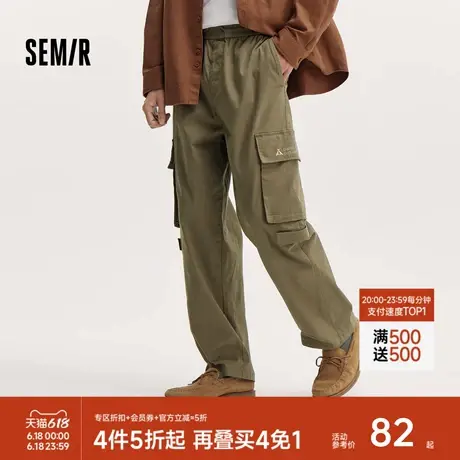 森马工装裤男2024秋冬新款户外加厚休闲裤美式黑色宽松直筒裤男商品大图