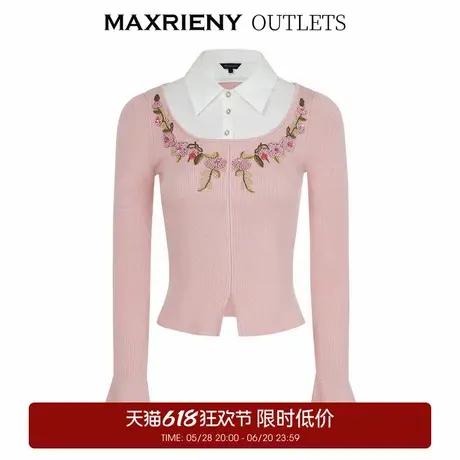 【奥莱】MAXRIENY文艺复古花卉衬衫领拼接套头针织衫上衣商品大图