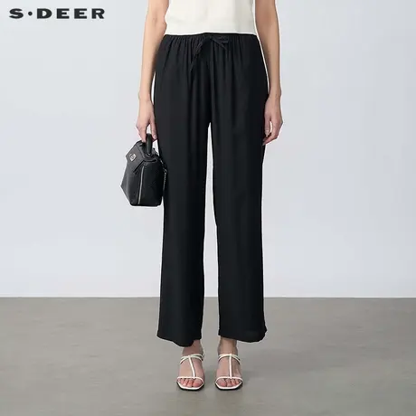 【直播间专属】sdeer圣迪奥抽绳松紧插袋褶皱直筒长裤S25260805图片