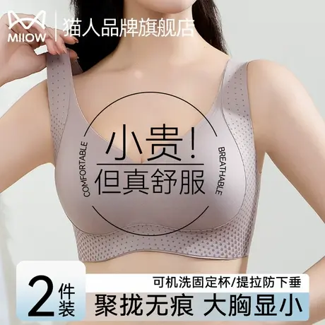 猫人内衣女夏薄款聚拢大胸显小舒适无钢圈收副乳提拉防下垂文胸罩商品大图