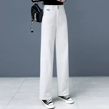 拉夏贝尔窄版阔腿牛仔裤女2025秋新款高腰显瘦垂感宽松休闲直筒裤商品大图