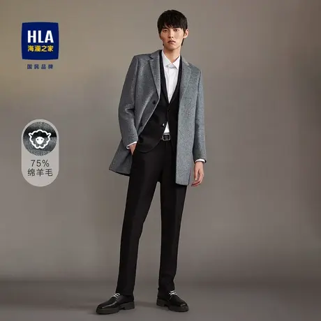【奥莱清仓】HLA/海澜之家2023质感大衣挺括干练保暖毛呢外套男商品大图