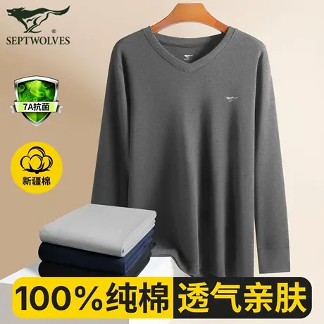七匹狼v领秋衣男士纯棉保暖上衣单件内衣薄款线衣裤打底v全棉毛衫图片