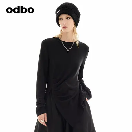 odbo/欧迪比欧2025秋季新款打底衫女不规则长袖高级感女士针织T恤商品大图