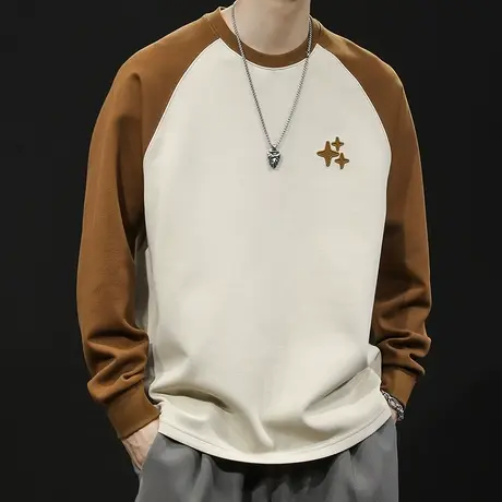 潮牌卫衣男秋冬款圆领男款重磅衣服秋季2023新款长袖大码撞色拼接商品大图