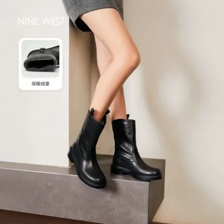 Nine West/玖熙厚底骑士靴女2025秋冬季加绒中筒靴时尚棉鞋短靴图片