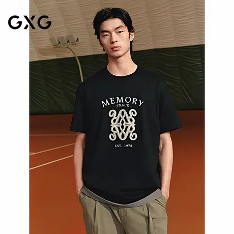 GXG男装 圆领T恤图案印花短袖针织 2025年夏季新品G25X442090商品大图