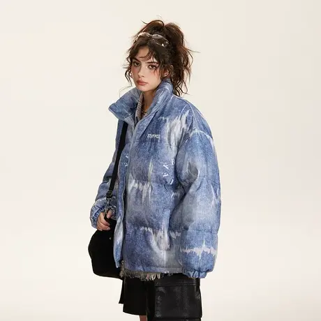 设计感潮牌加厚棉服女冬季夹棉外套新款复古做旧宽松oversize棉衣图片