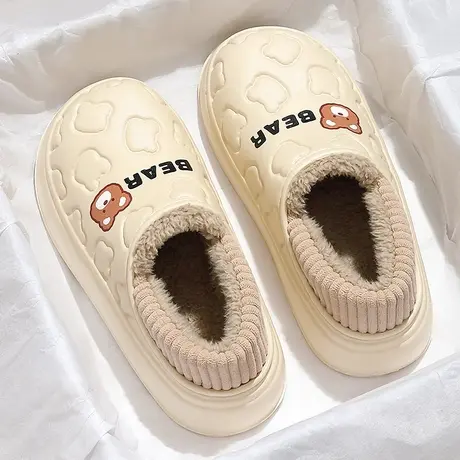 防水棉拖鞋女士秋冬季2023新款包跟室内居用防滑保暖厚底月子棉鞋商品大图