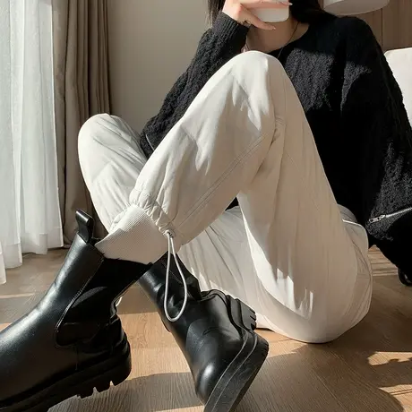 白色羽绒裤女冬季外穿束脚靴裤时尚保暖加厚零下40度防寒宽松棉裤商品大图