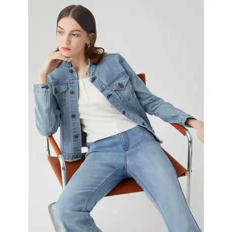 朗姿法式复古浪漫初春百搭休闲短款蓝色牛仔外套女新款高级感上衣图片
