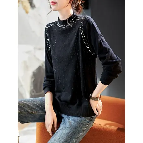 宝诗黎【新品价148元】圆领烫钻宽松针织衫AIZ2002商品大图