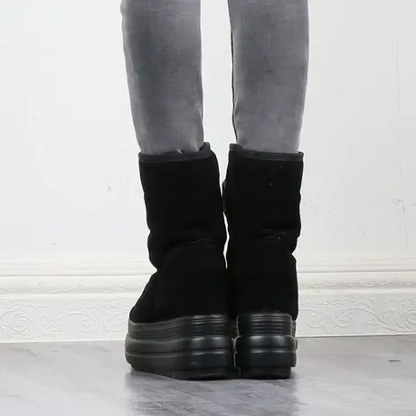 内增高靴子11公分魔术贴坡跟短靴冬季加绒东北大棉鞋女厚底雪地鞋商品大图