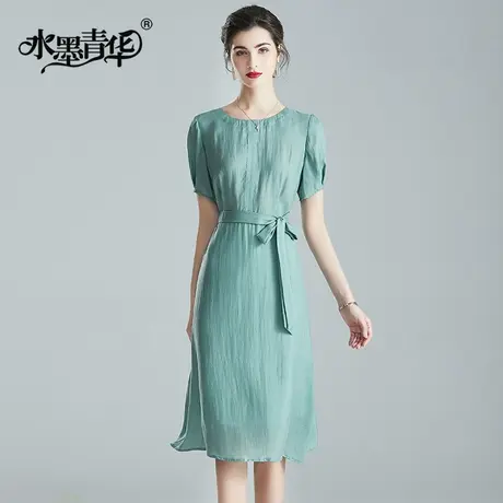 水墨青华夏季新品简约修身A字裙气质优雅时尚流行收腰连衣裙商品大图
