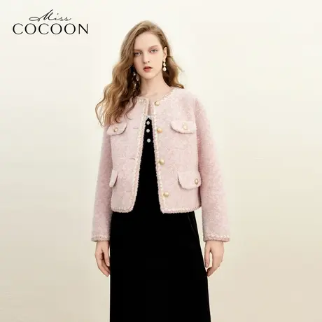 MISSCOCOON千金玛德琳外套2023冬装新款女复古金属扣小香风皮草商品大图