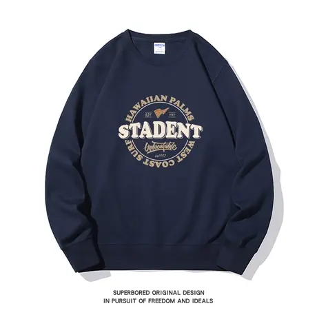 美式潮流圆领卫衣男春秋款小众设计感字母印花宽松休闲无帽上衣潮图片