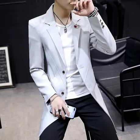 风衣男春秋季中长款外套潮流韩版休闲薄款大衣男士帅气修身小西服商品大图